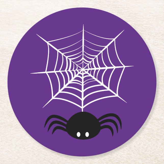 Halloween Spider Web  Round Paper Coaster (Front)