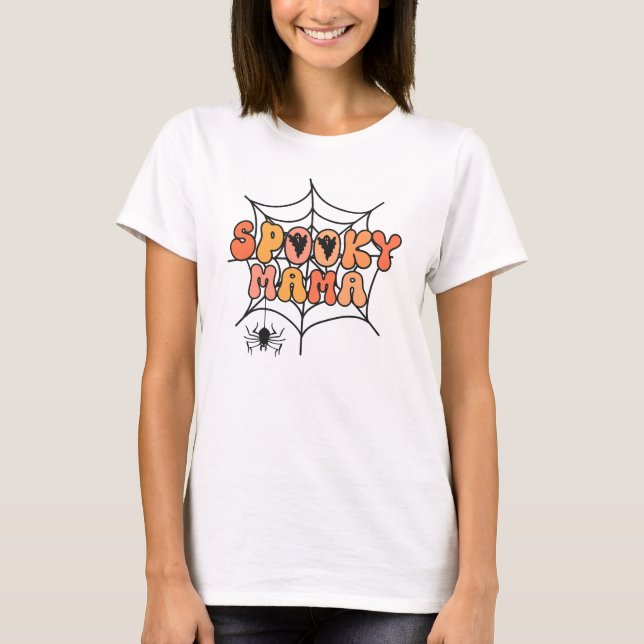 Halloween spider web spooky mama trick or treat T-Shirt (Front)