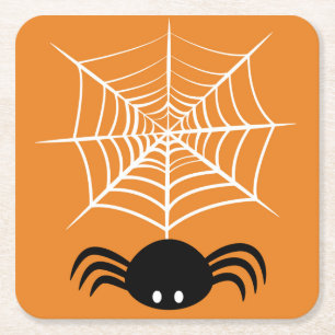 Halloween Spider Web Square Paper Coaster