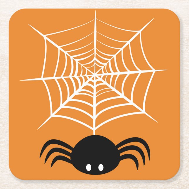 Halloween Spider Web  Square Paper Coaster (Front)