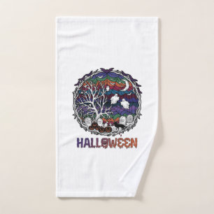 Halloween Spider Web Tree Ghosts Pumpkins Tombston Hand Towel