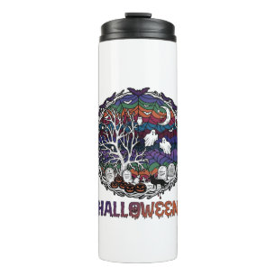 Halloween Spider Web Tree Ghosts Pumpkins Tombston Thermal Tumbler