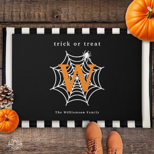 Halloween Spider Web Trick or Treat Monogram Doormat