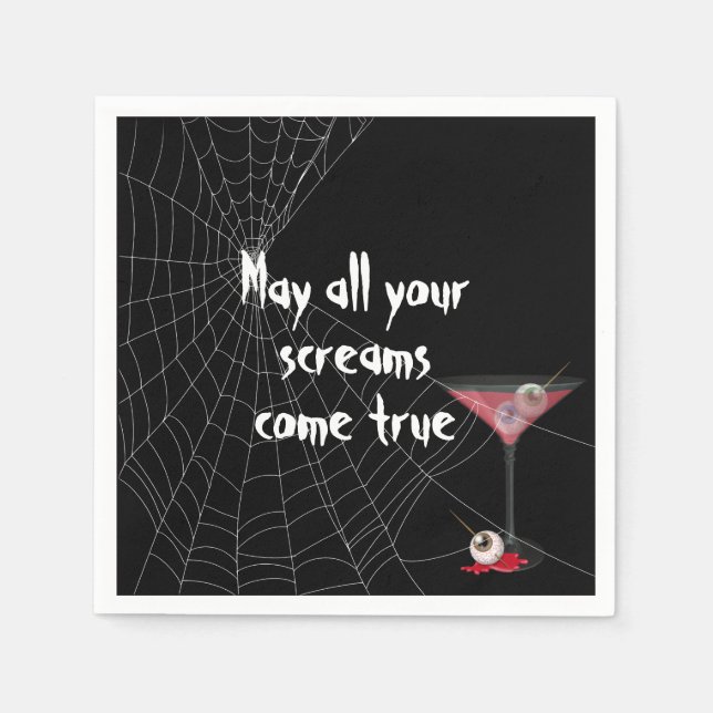 Halloween Spider Web With Eyeball Martini Napkin (Front)