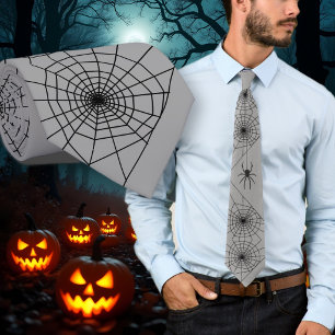 Halloween Spider Webs Grey Neck Tie