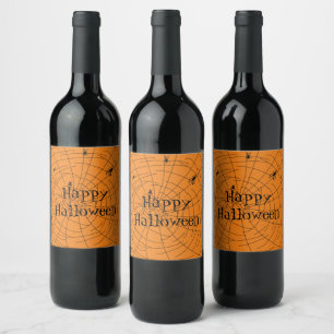 Halloween Spider Webs Hand Drawn Wine Label