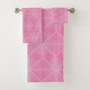 Halloween Spider Webs in Pink and White  Bath Towel Set