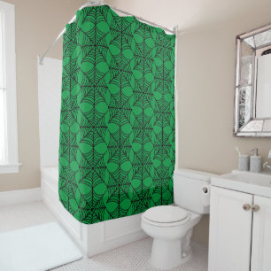 Halloween Spider Webs on Green Shower Curtain