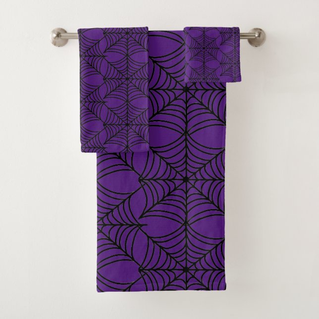 Halloween Spider Webs on Purple Bath Towel Set (Insitu)