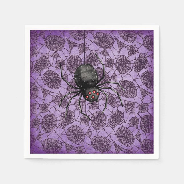 Halloween Spider Webs On Purple  Napkin (Front)