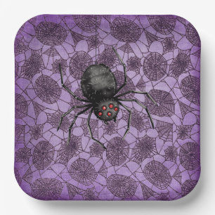 Halloween Spider Webs On Purple  Paper Plate