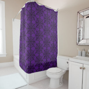 Halloween Spider Webs on Purple Shower Curtain