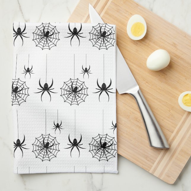 Halloween Spider Webs Pattern Spooky Cobweb Tea Towel (Quarter Fold)