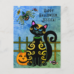 Halloween Spider Witch Custom Name Holiday Postcard