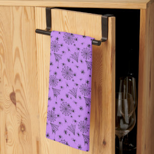 Halloween Spiders and Webs on Purple Tea Towel