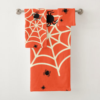 Halloween Spiders on Web Bath Towel Set