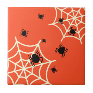 Halloween Spiders on Web Ceramic Tile