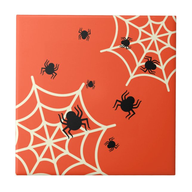 Halloween Spiders on Web Ceramic Tile (Front)