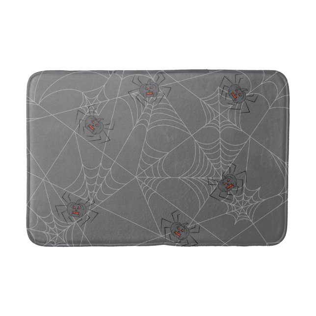 Halloween spiders web and pumpkins   bath mat (Front)