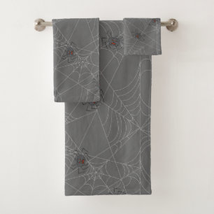 Halloween spiders web and pumpkins bath towel set