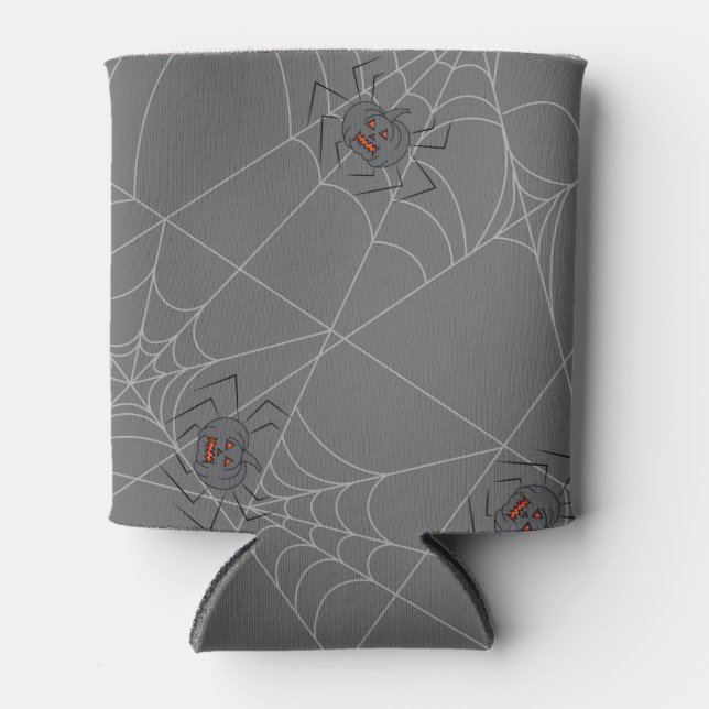 Halloween spiders web and pumpkins  can cooler (Front)