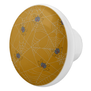 Halloween spiders web and pumpkins ceramic knob