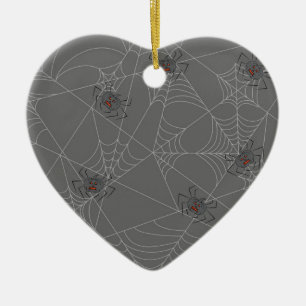 Halloween spiders web and pumpkins ceramic ornament
