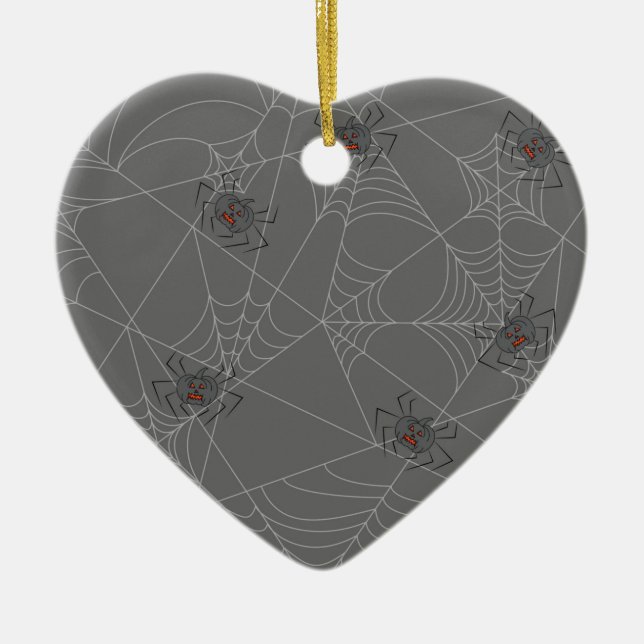 Halloween spiders web and pumpkins  ceramic ornament (Front)