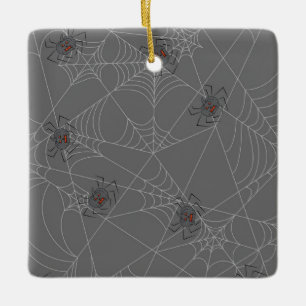 Halloween spiders web and pumpkins  ceramic ornament