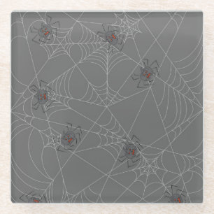 Halloween spiders web and pumpkins   glass coaster