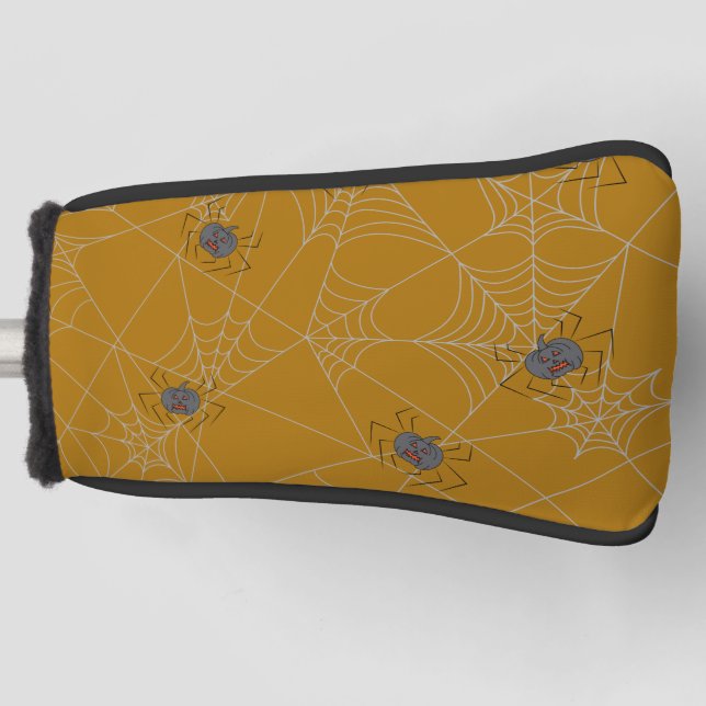 Halloween spiders web and pumpkins  golf head cover (Front)