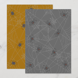 Halloween spiders web and pumpkins holiday card
