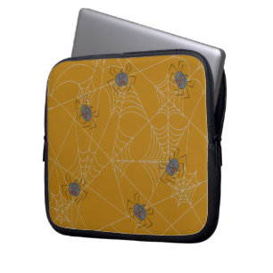 Halloween spiders web and pumpkins laptop sleeve