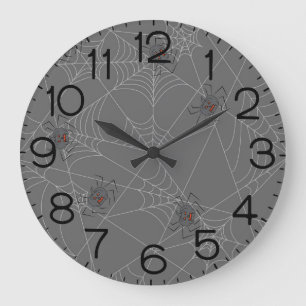 Halloween spiders web and pumpkins large clock