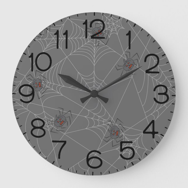 Halloween spiders web and pumpkins   large clock (Front)