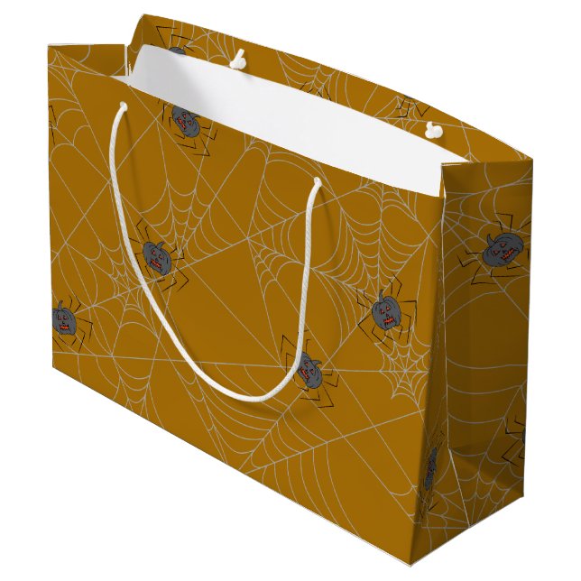 Halloween spiders web and pumpkins  large gift bag (Back Angled)