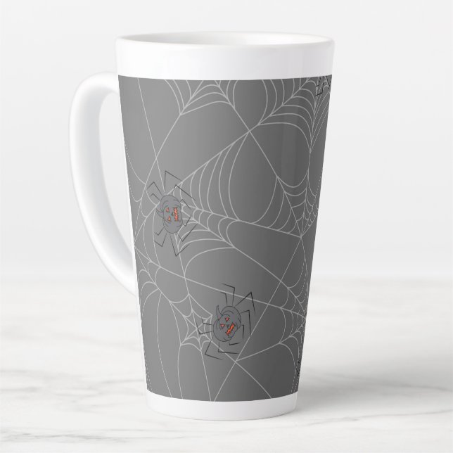 Halloween spiders web and pumpkins   latte mug (Left Angle)