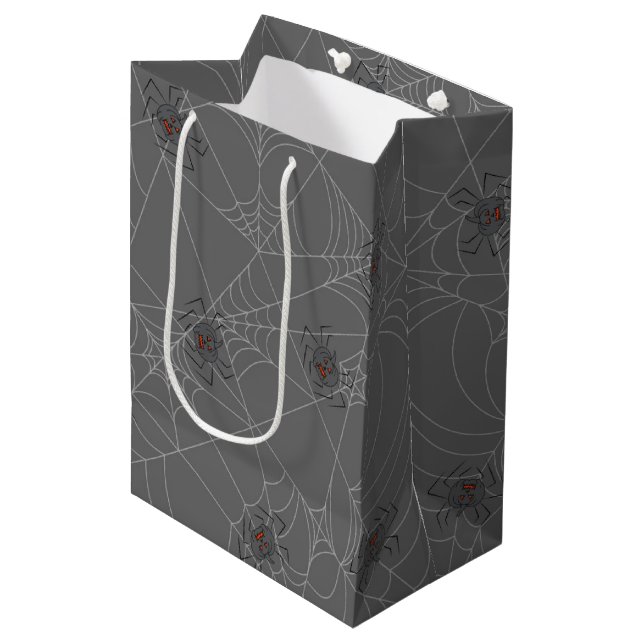Halloween spiders web and pumpkins  medium gift bag (Front Angled)
