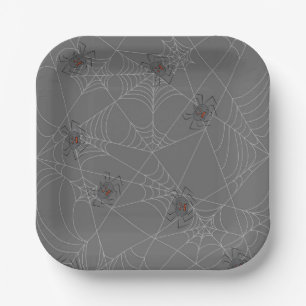 Halloween spiders web and pumpkins paper plate
