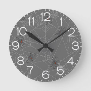 Halloween spiders web and pumpkins round clock