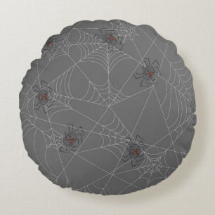 Halloween spiders web and pumpkins    round cushion