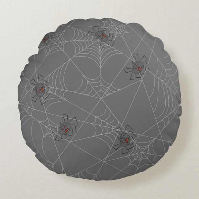 Halloween spiders web and pumpkins    round cushion (Front)