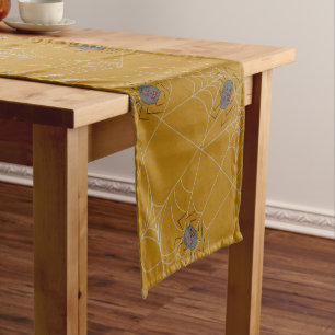 Halloween spiders web and pumpkins  short table runner