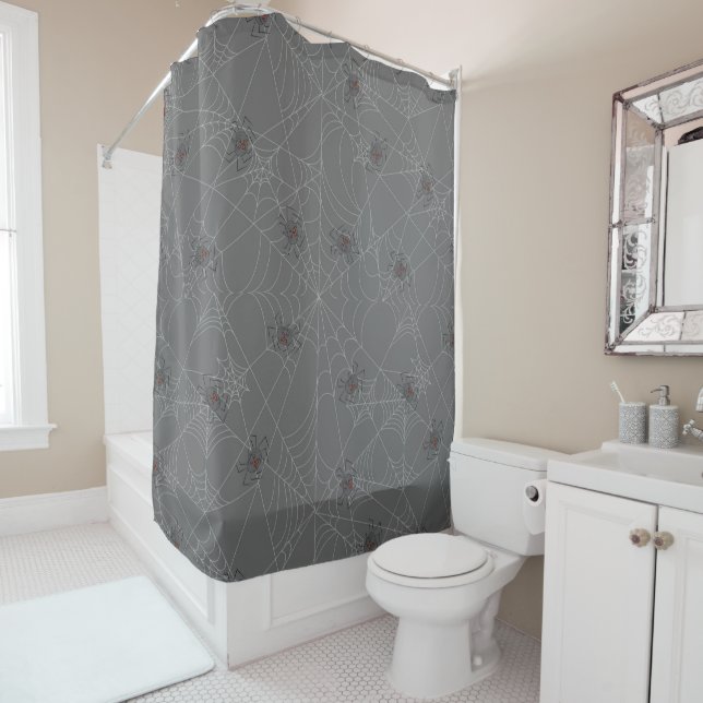Halloween spiders web and pumpkins shower curtain (In Situ)