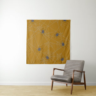 Halloween spiders web and pumpkins tapestry