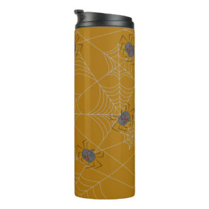 Halloween spiders web and pumpkins thermal tumbler
