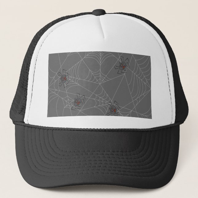 Halloween spiders web and pumpkins  trucker hat (Front)