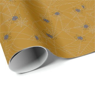 Halloween spiders web and pumpkins  wrapping paper