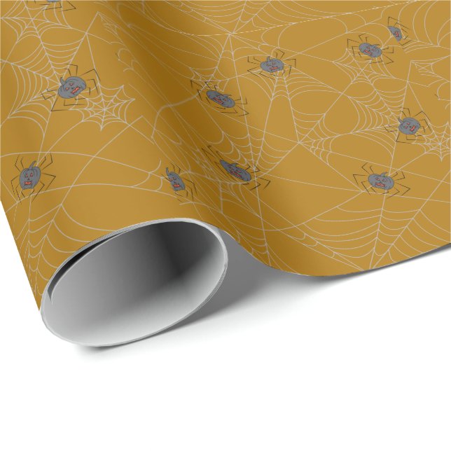 Halloween spiders web and pumpkins  wrapping paper (Roll Corner)
