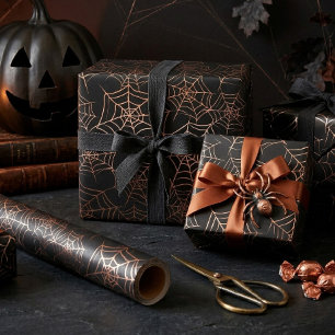 Halloween Spiderweb Pattern Orange Black ID1328 Wrapping Paper
